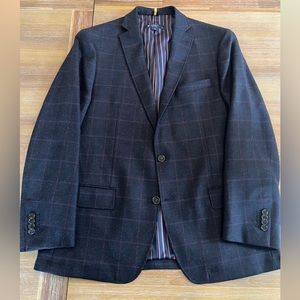 Cremieux Men’s Navy Box Print 100% woolSports Coat Blazer Size Larger